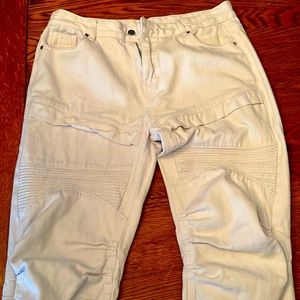Men’s white motorcycle style jeans
